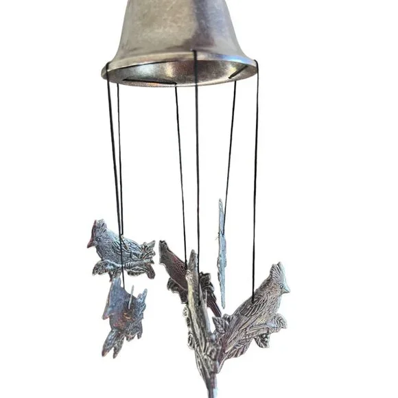 Silver Cardinal Wind Chimes with Loop for Hanging 6 Cardinals 16" Long - Picture 8 of 8